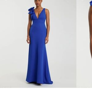 Mac Duggal 49454 Sleeveless V Neck Bow Mermaid Gown Dress NWT Royal Blue size 14
